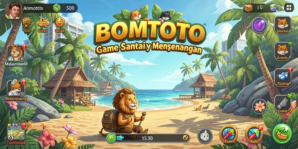Tangkapan layar utama BOMTOTO menunjukkan gameplay Casual yang penuh warna.