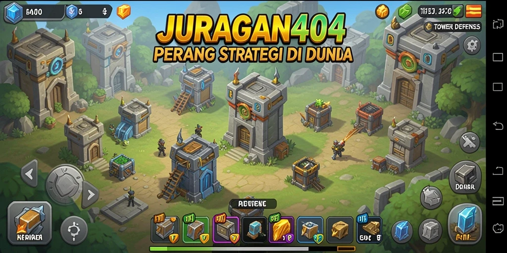 Tampilan gameplay JURAGAN404 dengan strategi Tower Defense yang seru.