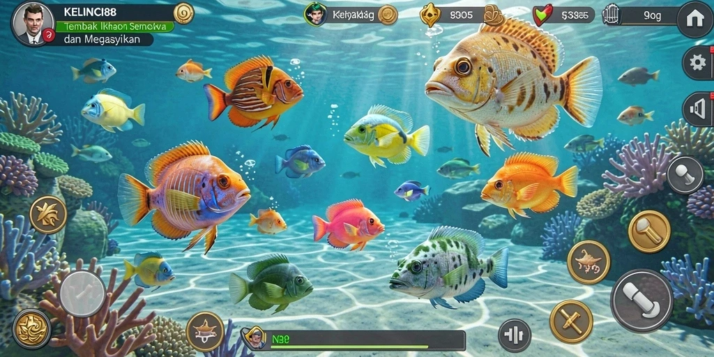 Gameplay KELINCI88 menampilkan aksi menembak ikan yang seru dan menarik.