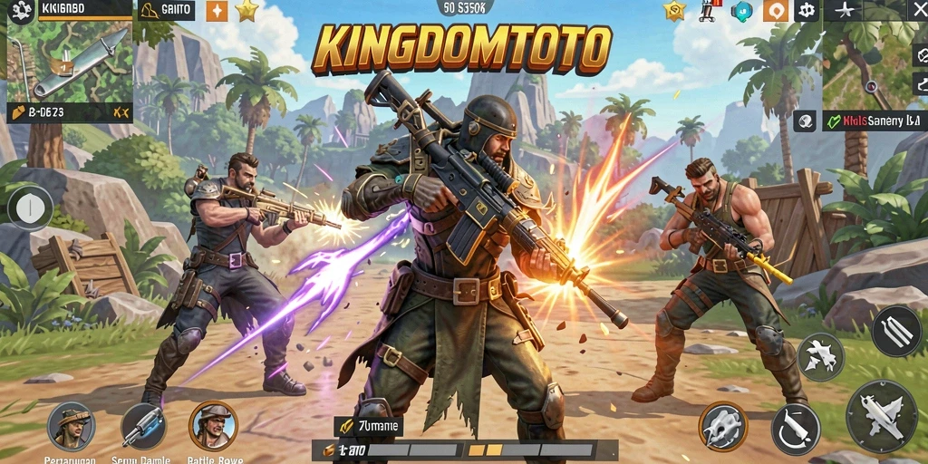 Screenshot KINGDOMTOTO menunjukkan intensitas pertempuran di arena Battle Royale.