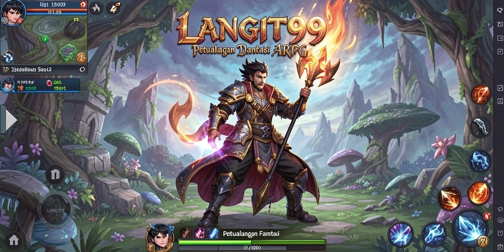 Screenshot utama LANGIT99 menampilkan aksi pertempuran yang mendebarkan dalam dunia fantasi.