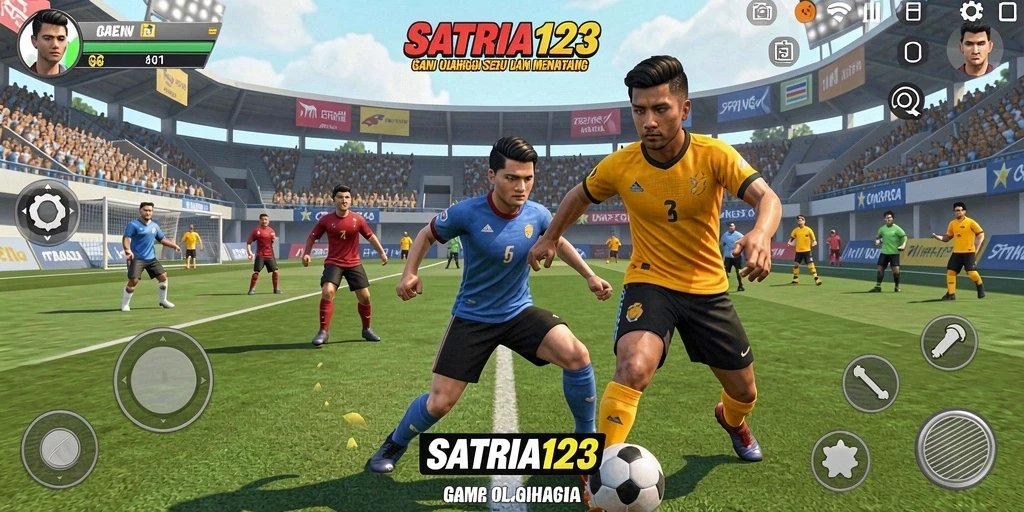 Tangkapan layar gameplay dari SATRIA123 menampilkan aksi seru olahraga.