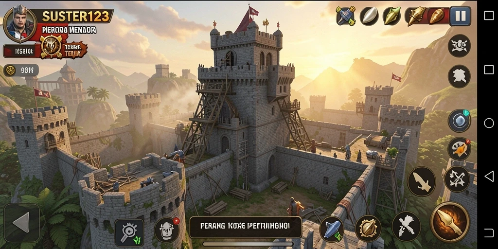 Tampilan gameplay SUSTER123 menampilkan strategi pertahanan menara yang mendebarkan.