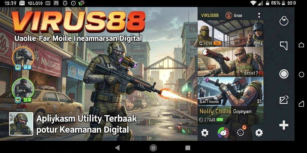 Tampilan antarmuka <strong>VIRUS88</strong> saat melakukan pemindaian untuk keamanan perangkat.
