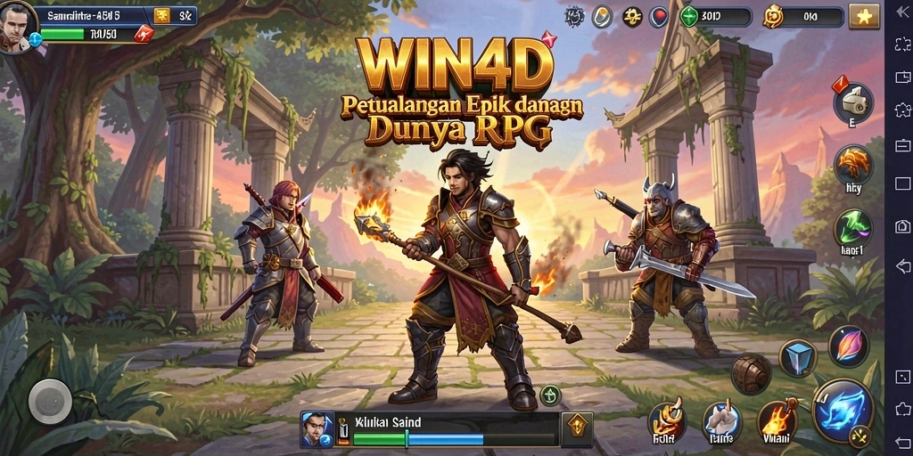 Tampilan gameplay WIN4D yang menawan dengan karakter dan pertarungan epik.